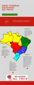 Distribuidor de geladinho: infográfico onde regiões de distribuição Gel Fruta